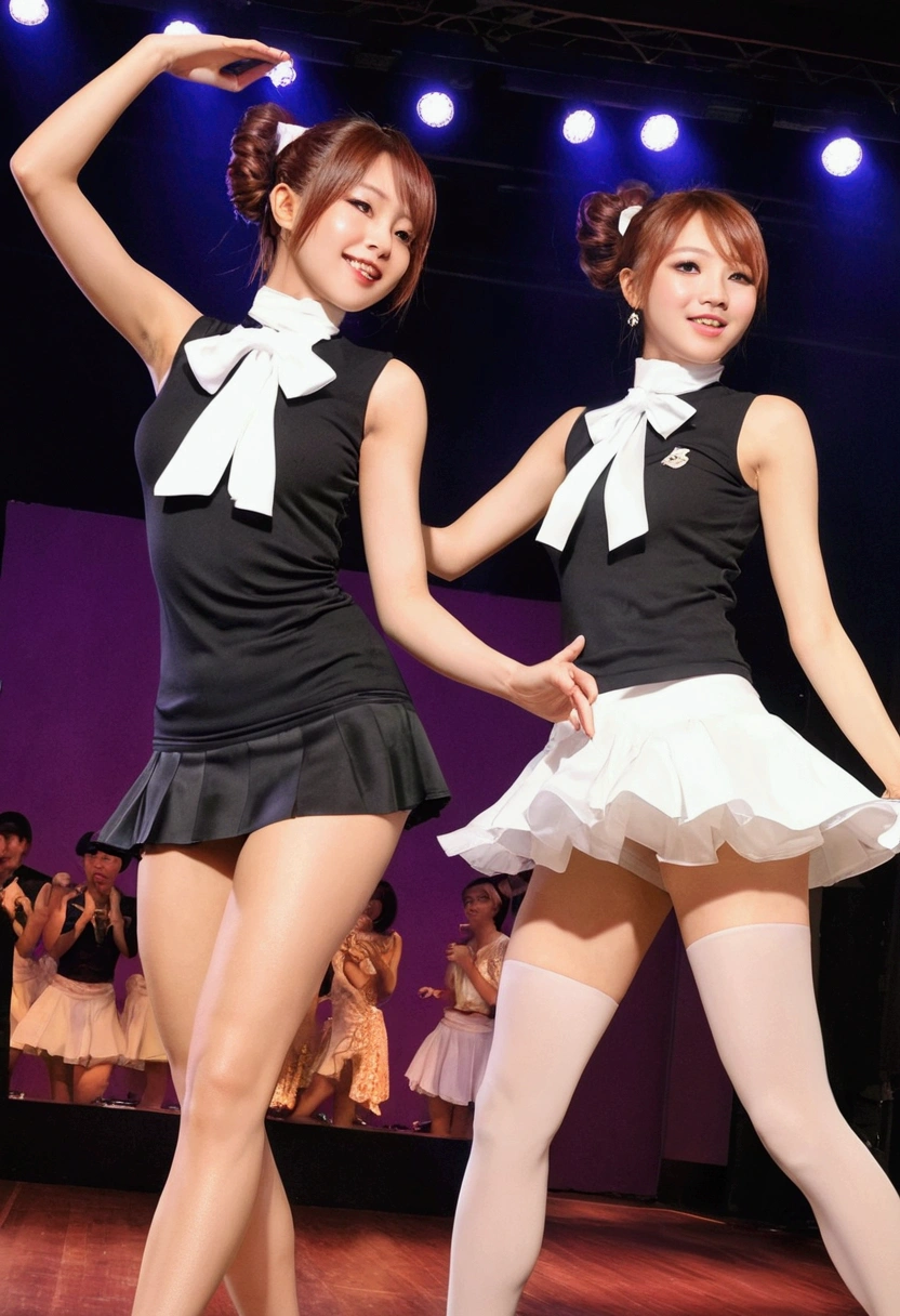 2 women,roromiya,ririchiyo, club dancer wears, miniskirt, dancing,Ascot, masterpiece, Highest quality