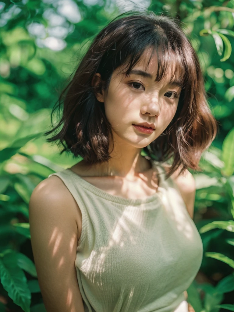 (full-length shot:1.3), (Best quality:1.3), 23y, 1sexy girl, JAV, (big breast:1.2), (tosca sweater dress), (cute face:1.4), wavy short hair blowing in the wind, (bangs:1.2), aesthetic posing in the corn plants, dramatic moment, kodacrhome, cinematic dark lighting, beautiful shadow and sunlight expossure, aesthetic, ultra highres, sharp focus, highly detailed, realistic face and skin, surreal view, shot by eos c with 35mm lens f2.0, (angle shot fom below:1.3), Portrait by annie leibovitz, perfect anatomy, perfrect object
