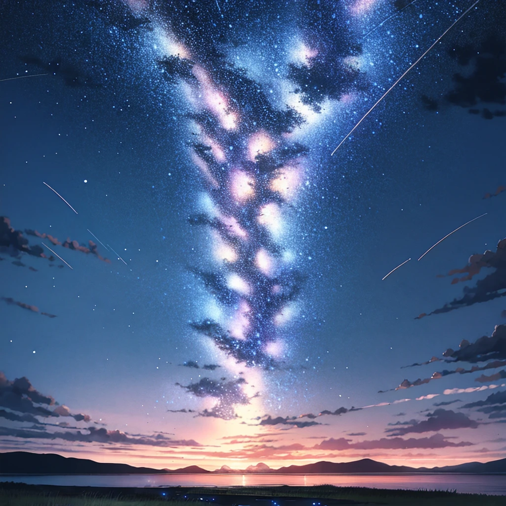 masterpiece, best quality, landscape, no humans, sadness,oil painting \(medium\) fake sky,(multiple fake stars falling from sky:1.2),floating star shape falling down,broken ground