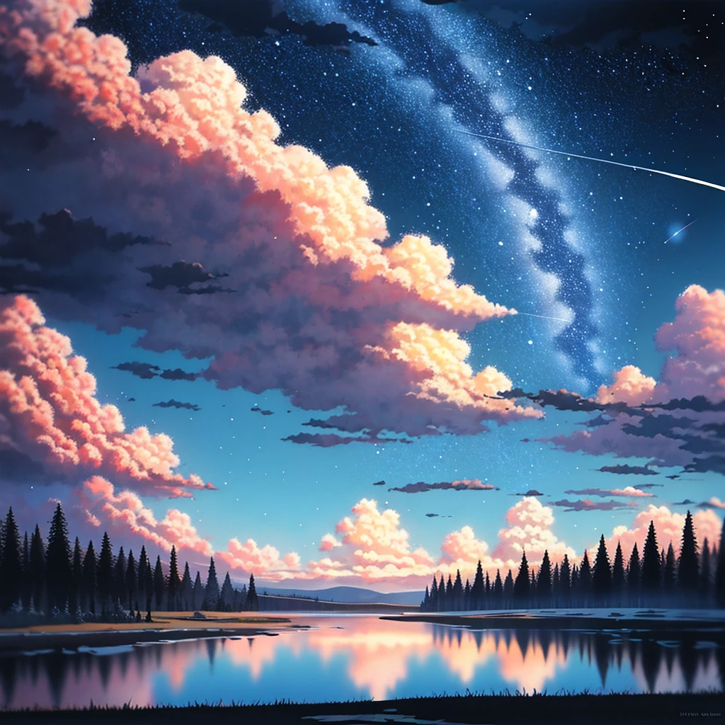 masterpiece, best quality, landscape, no humans, sadness,oil painting \(medium\) fake sky,(multiple fake stars falling from sky:1.2),floating star shape falling down,broken ground