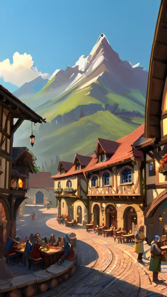 ancient mountain village center plaza tavern medieval