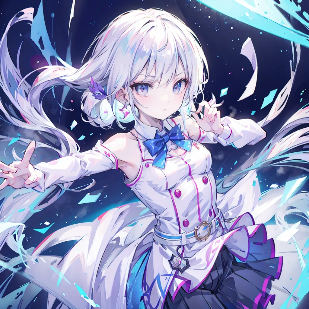 masterpiece, Best quality,  (1 girl), solo,White hair, innocence, young face, perfect face, lively girl, dancer, dancing