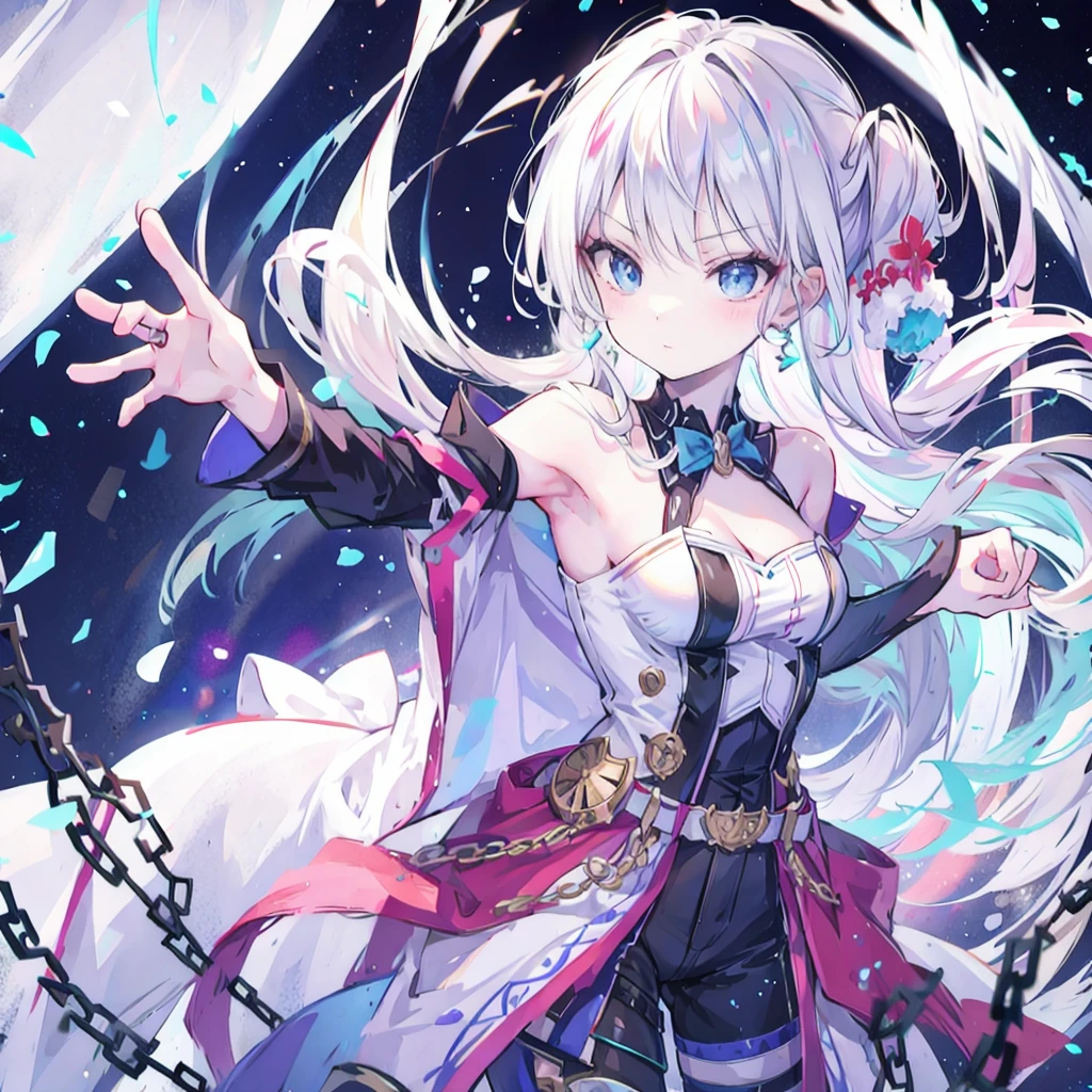 masterpiece, Best quality,  (1 girl), solo,White hair, innocence, young face, perfect face, lively girl, dancer, dancing