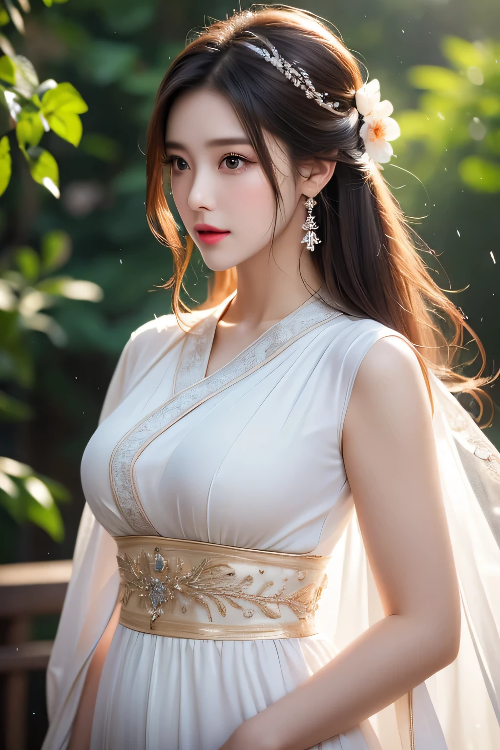 High-quality work,Realistic works,Super premium graphics,8K HD CG works,high quality graphics,High-definition and exquisite CG works,10x pixels,Ultra-fine details:1.1,Advanced technical details:1.1Realistic photo effects,Interior lighting effects:1.5,natural soft light:1.5. Light effect(Virtual light effects:1.8),ultra high resolution,shining dress,sliver long hair,silber hair,transparenthair,high detailed hair(Quality hair details:1.1)Clear eyes,Double eyelids look good,Sharp eye makeup, Create exquisite eyelash makeup, tthin eyebrows, Ultra-detailed eyes,a tall nose, lovely red lips, rosey cheeks, With delicate makeup on her face , pretty face, The face shape is perfectly proportioned,(Advanced facial details:1.1)Gilded Chinese Palace,looki at viewer,depth of fields,bokeh dof,light falling,((A MILF))、pregnant woman、Red dress transparent lingerie、one-girl、Red shirt、a black skirt、huge-breasted、 with brown eye、(long whitr hair、brunette color hair、Very straight hair:1.4、hime-cut:1.4)、Earrings necklace、pouty、 A picture、tmasterpiece、top-quality、NFFSW、A high resolution、realistic detail、glistning skin、Mature figure、Plump body、crisp breasts、perfect bodies、wide waist、Extremely colorful、looking at viewert、hyper realisitc、From the front side、watercolor paiting、Traditional media、(color difference、intricately details)、dynamicposes、dynamic ungle、 40k、NFFSW、A high resolution、From the angle from below、ancient Chinese costume、Ancient Chinese hairstyle、Upward hairstyle、The whole body is dressed in white silk cloth、(Close-up of raindrops in the air, Capture the world with raindrops, Distorted reflections, refracted light, The microscopic world inside each droplet, Miniature landscape, inverted image, Ethereal beauty, pause moments, translucent sphere, Distorted reality, Kaleidoscope view, Natural lenses, A glimpse of the present, Miniature world, Raindrop Symphony, Natural interoperability, ,Women's artwork,Dress full body video,Realism,Amazing Cleavage,My eyes are very bright today