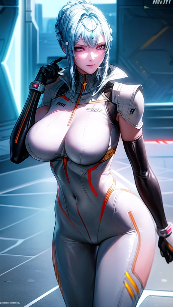 become, Woman in futuristic suit, The face is rich in detail, Cool, Mother, Tomboy, Very large breasts, (), become熟的脸, (become熟雌性), Network Service, Anime girl in tights, Milk, Elegant body, navel focus, Naked body, Gloves, earrings, Science fiction, Actress, permanent, Volumetric Light, Detailed lighting, Detailed texture, European Cyberpunk, The Opai of Biomechanics, masterpiece, The best eyes, Sci-fi background, Future Landscape, Low Angle, Smooth surface, (((Grab your breasts))), National Foundation