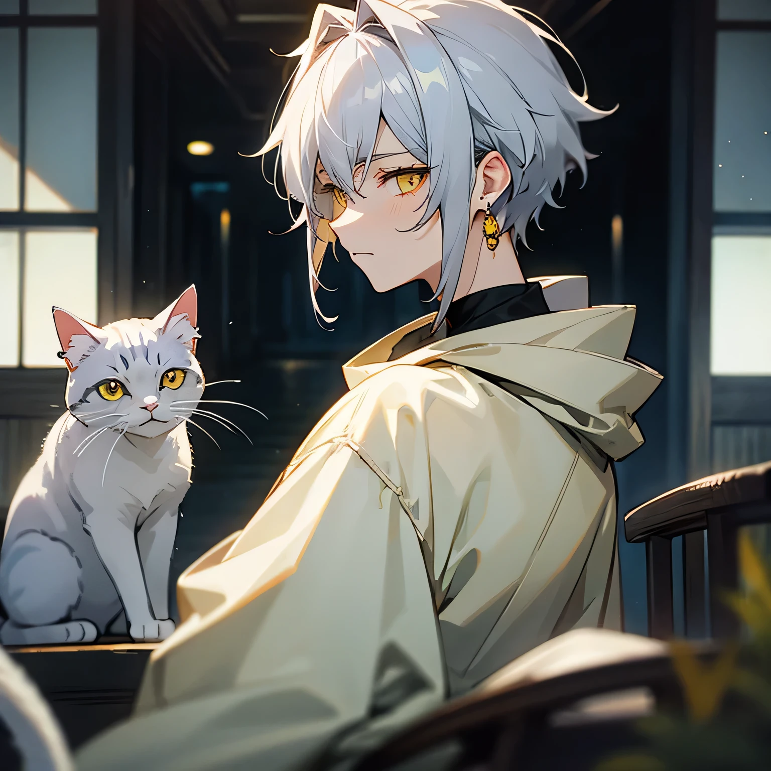 male、Silver Hair、20th Generation、Yellow Eyes、Kyoto Animation、quiet、Earrings、Cat Eyes