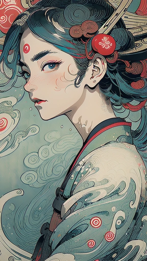 (((masterpiece, highest quality))),,(((solo:1.2))),(((1girl:1.2))),32k wallpaper, very detailed, poster, vintage science fiction,(((((portfolio))))),(((((Close-up))))),(((((bust up))))),((((more various angle)))),((((highlight)))),((((heterochromia)))),(((complete. detailed face))),(((detailed unlimited complete equipment : rail gun))),(((((Absolutely Realistic Clouds background))))),(((Texture for people : halftone))),((Open your mouth wide)),(((((Wind God and Thunder God))))),(((((Ukiyo-e)))))