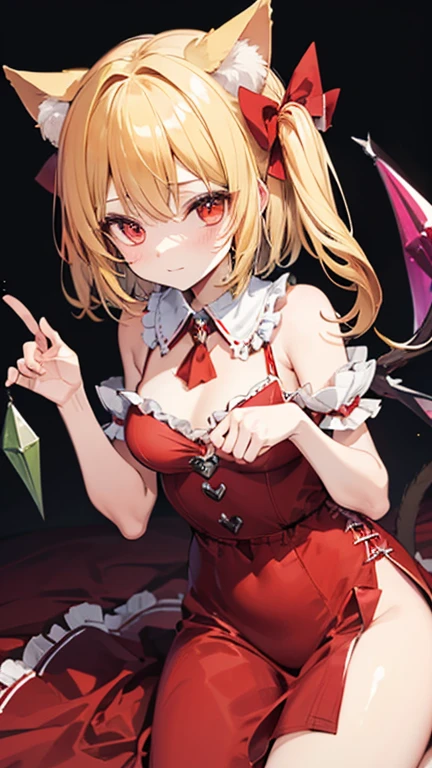 Flandre Scarlet,devil,Red clothes,Blonde,Cat ear