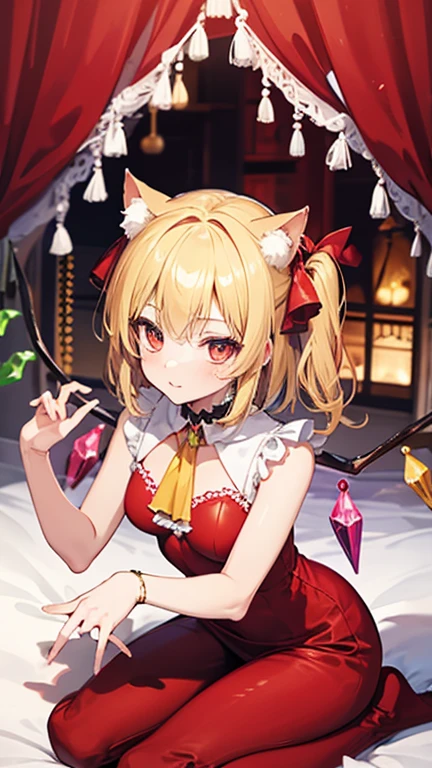 Flandre Scarlet,devil,Red clothes,Blonde,Cat ear