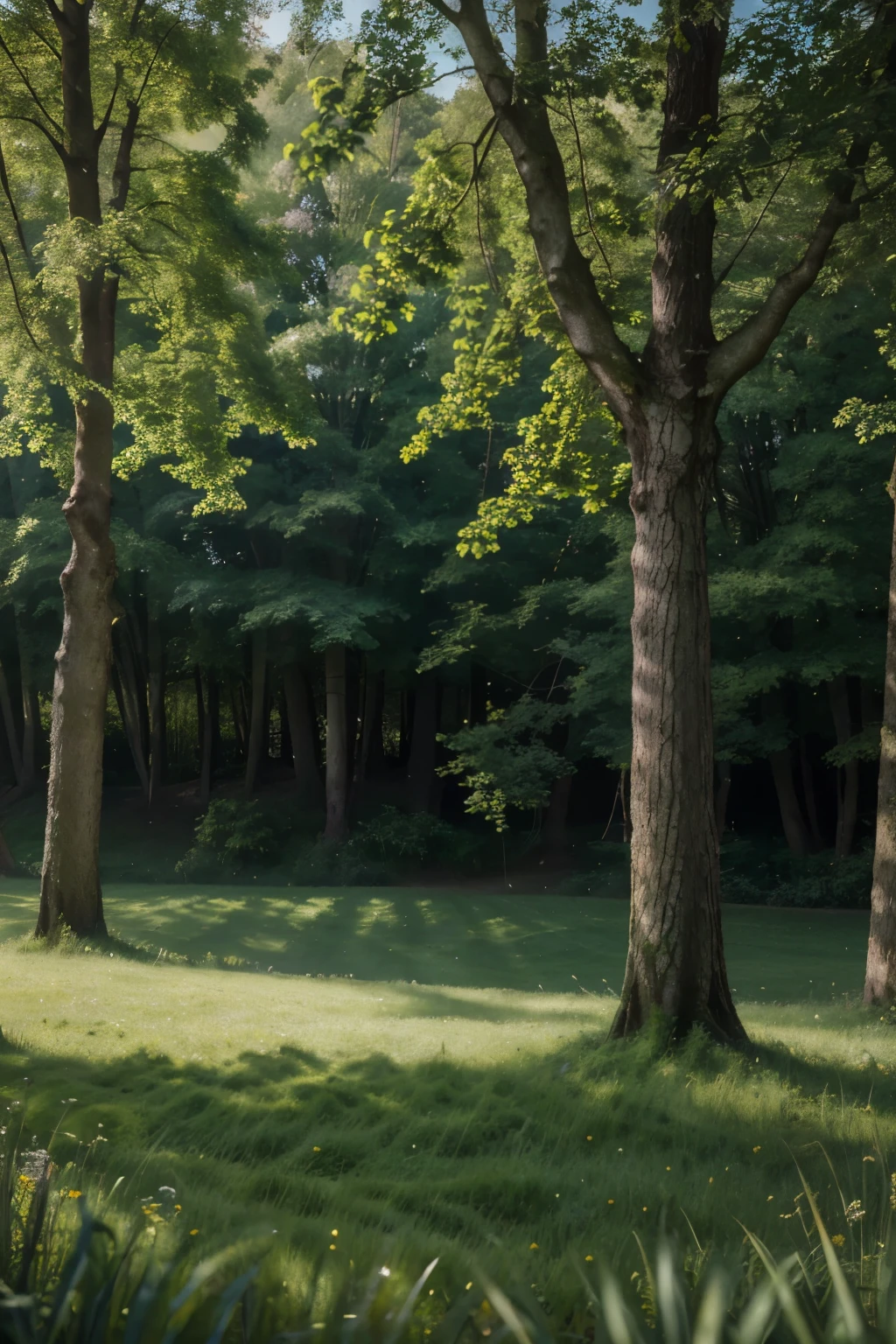a beautiful lush green meadow, distant trees, dappled light and shadows, masterpiece, (best quality,4k,8k,highres,masterpiece:1.2),ultra-detailed,(realistic,photorealistic,photo-realistic:1.37),vibrant colors,natural lighting,landscape,serene,idyllic