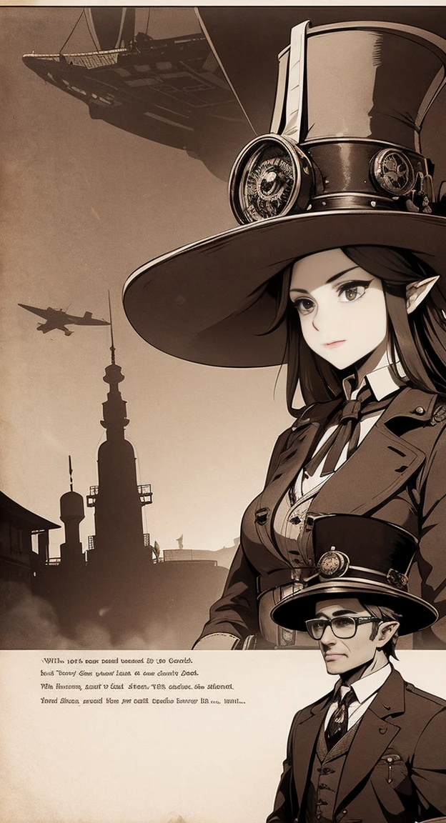 Highest quality, masterpiece, (Realistic:1.2), 1 Girl, Brown Hair, Brown eyes,front, Detailed face, Beautiful Eyes、Locomotive、Steampunk landscape、Steampunk attire