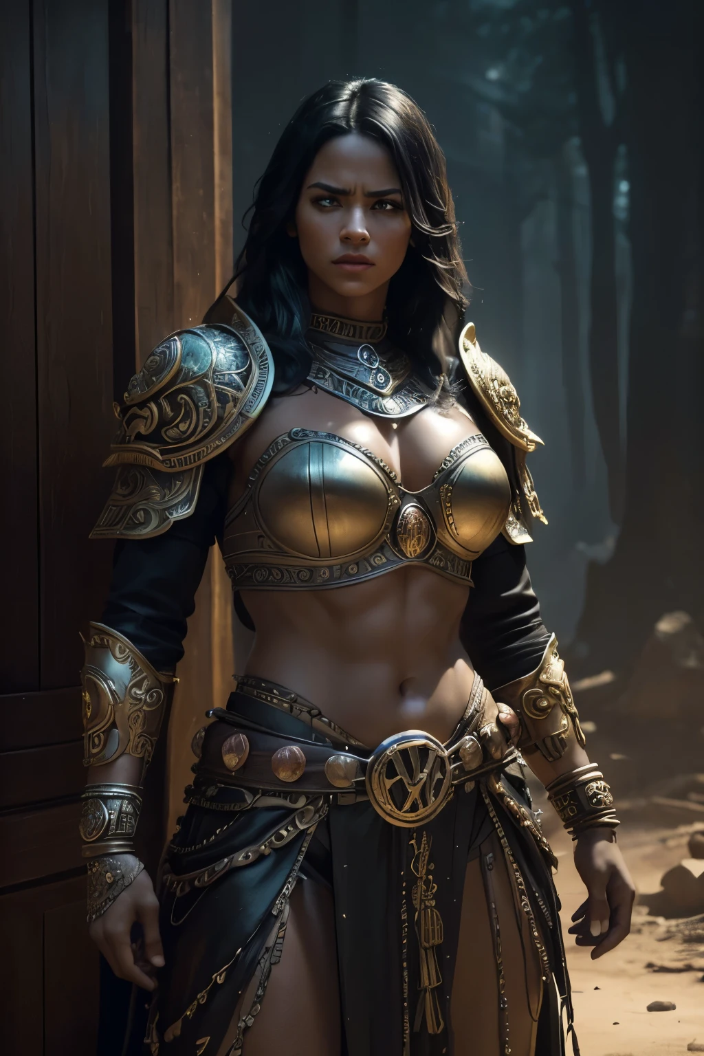 a retro volkswagen beetle car, a powerful tribal warrior, detailed realistic portrait, intricate detailed clothing and armor, dramatic lighting, moody cinematic atmosphere, rich vibrant colors, award winning digital art, cinematic lighting, photorealistic, best quality, 8k, masterpiece, (highly detailed, ultra-detailed, photorealistic:1.4), (intricate, complex, ornate:1.2), chiaroscuro lighting, dynamic pose, (epic, heroic, dramatic:1.2), (intense, striking, powerful:1.2), warm color palette, moody lighting, (cinematic, dramatic:1.2)