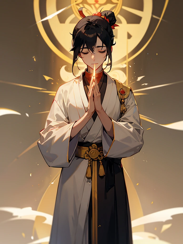 Amitabha、Joining hands in prayer、Halo、High-quality、Golden phase、Zazen、mercy、love、Black Hair Male、Flesh bun