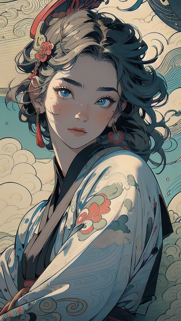 (((masterpiece, highest quality))),,(((solo:1.2))),(((1girl:1.2))),32k wallpaper, very detailed, poster, vintage science fiction,(((((portfolio))))),(((((Close-up))))),(((((bust up))))),((((more various angle)))),((((highlight)))),((((heterochromia)))),(((complete. detailed face))),(((detailed unlimited complete equipment : rail gun))),(((((Absolutely Realistic Clouds background))))),(((Texture for people : halftone))),((Open your mouth wide)),(((((Wind God and Thunder God))))),(((Ukiyo-e)))