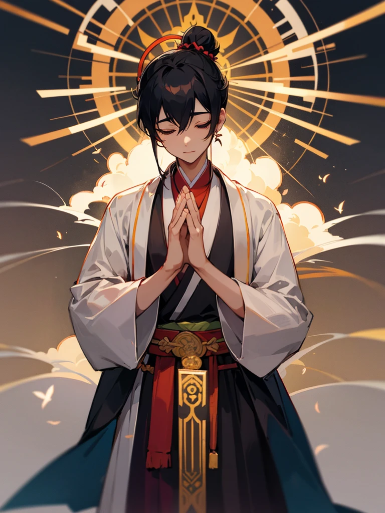 Amitabha、Joining hands in prayer、Halo、Zazen、mercy、love、Black Hair Male、Flesh bun