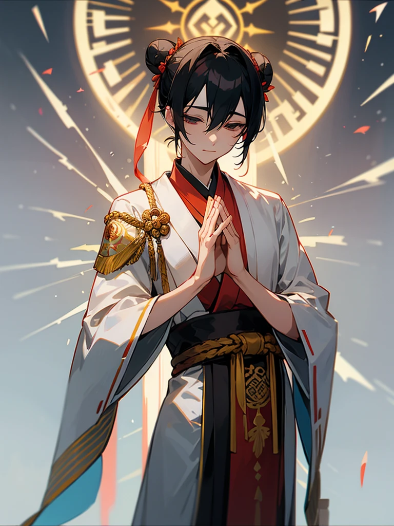 Amitabha、Joining hands in prayer、Halo、Zazen、mercy、love、Black Hair Male、Flesh bun