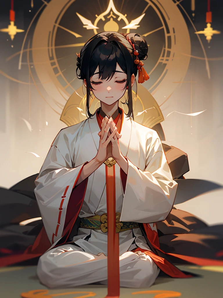 Amitabha、Joining hands in prayer、Halo、Zazen、mercy、love、Black Hair Male、Flesh bun
