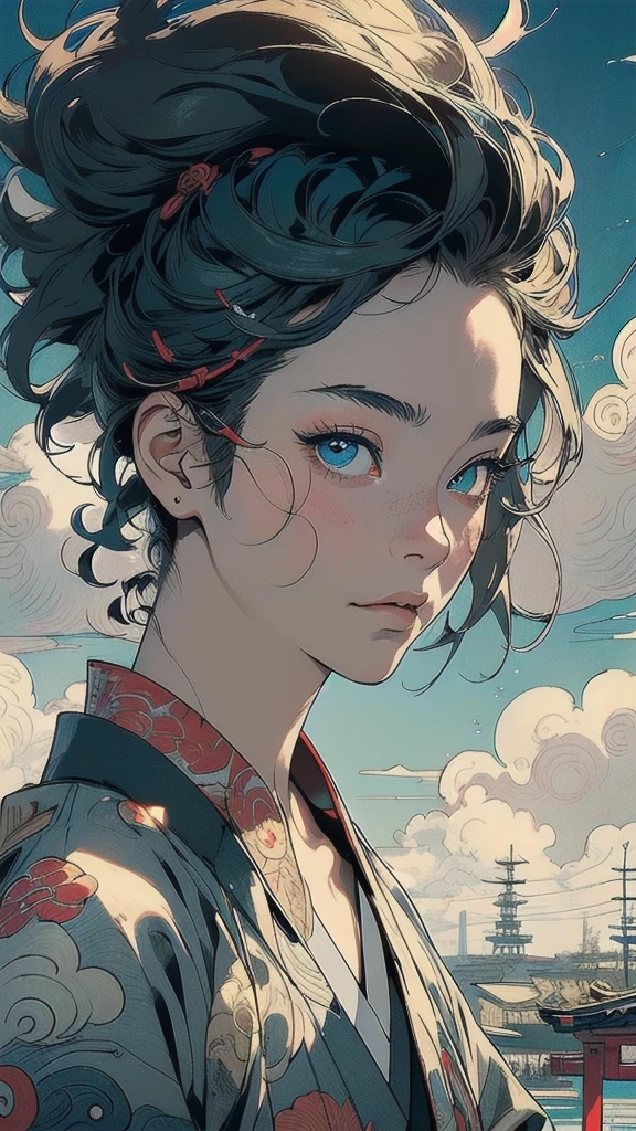 (((masterpiece, highest quality))),,(((solo:1.2))),(((1girl:1.2))),32k wallpaper, very detailed, poster, vintage science fiction,(((((portfolio))))),(((((Close-up))))),(((((bust up))))),((((more various angle)))),((((highlight)))),((((heterochromia)))),(((complete. detailed face))),(((detailed unlimited complete equipment : rail gun))),(((((Absolutely Realistic Clouds background))))),(((Texture for people : halftone))),((Open your mouth wide)),(((((Wind God and Thunder God))))),(((Ukiyo-e)))