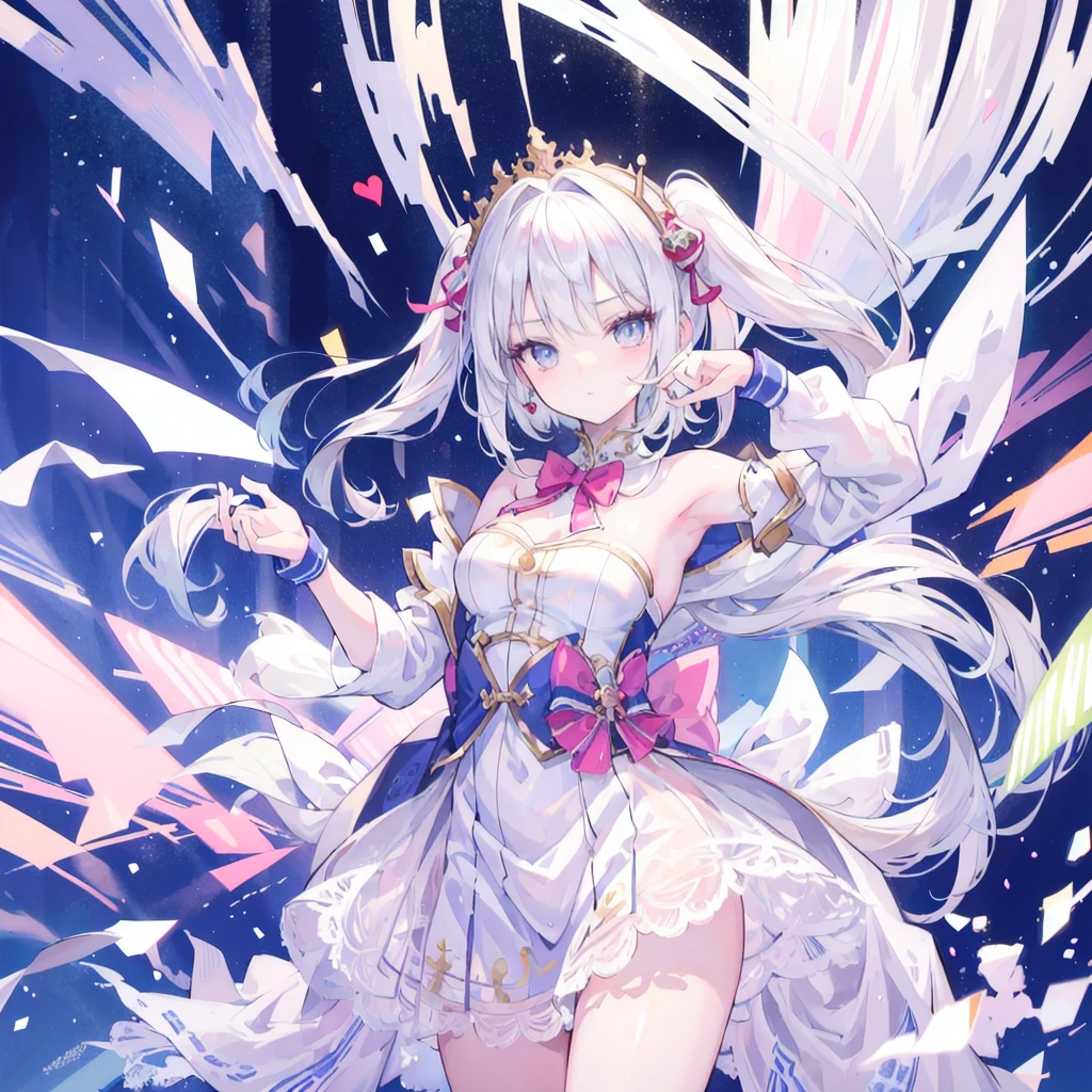 masterpiece, Best quality,  (1 girl), solo,White hair, innocence, young face, perfect face, lively girl, dancer, dancing