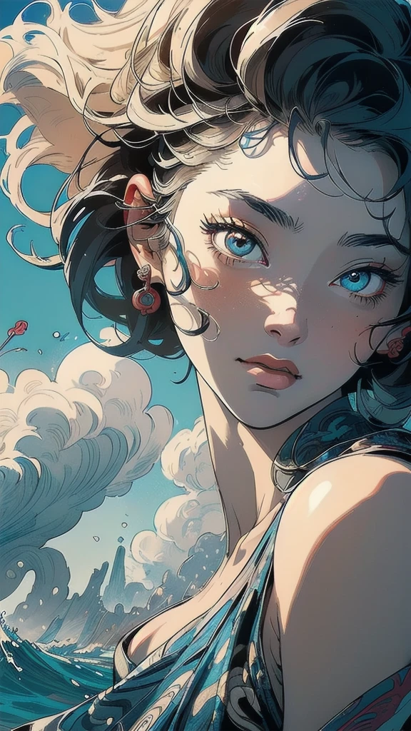 (((masterpiece, highest quality))),,(((solo:1.2))),(((1girl:1.2))),32k wallpaper, very detailed, poster, vintage science fiction,(((((portfolio))))),(((((Close-up))))),(((((bust up))))),((((more various angle)))),((((highlight)))),((((heterochromia)))),(((complete. detailed face))),(((detailed unlimited complete equipment : rail gun))),(((((Absolutely Realistic Clouds background))))),(((Texture for people : halftone))),((Open your mouth wide)),(((((Wind God and Thunder God))))),(((Ukiyo-e))),(((Open sea)))