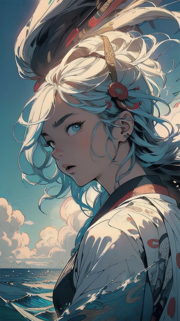 (((masterpiece, highest quality))),,(((solo:1.2))),(((1girl:1.2))),32k wallpaper, very detailed, poster, vintage science fiction,(((((portfolio))))),(((((Close-up))))),(((((bust up))))),((((more various angle)))),((((highlight)))),((((heterochromia)))),(((complete. detailed face))),(((detailed unlimited complete equipment : rail gun))),(((((Absolutely Realistic Clouds background))))),(((Texture for people : halftone))),((Open your mouth wide)),(((((Wind God and Thunder God))))),(((Ukiyo-e))),(((Open sea)))