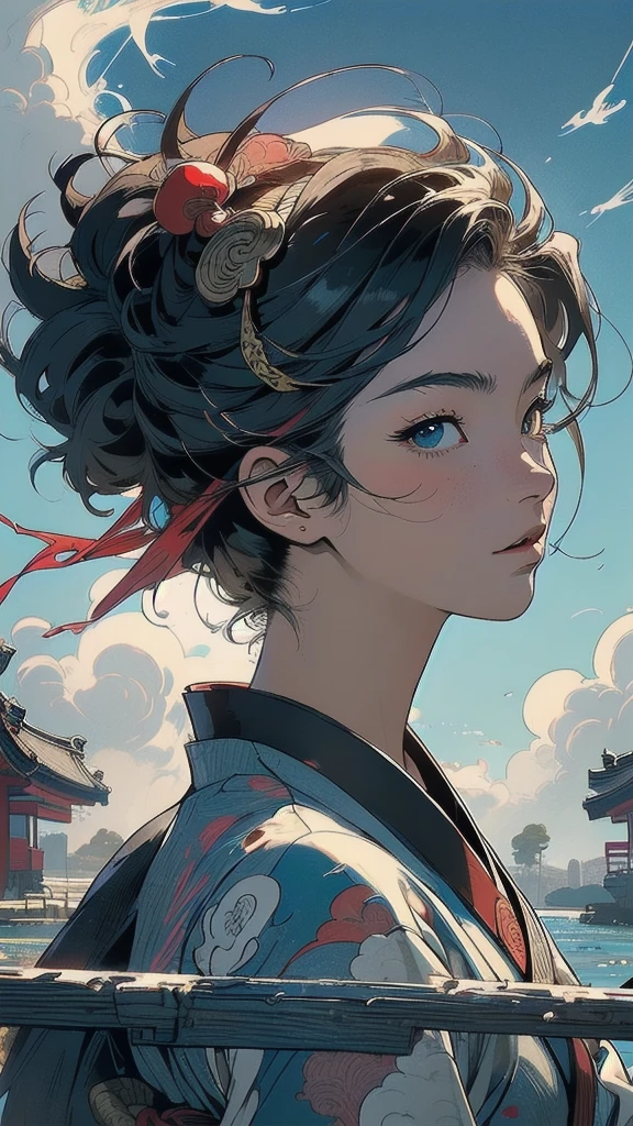 (((masterpiece, highest quality))),,(((solo:1.2))),(((1girl:1.2))),32k wallpaper, very detailed, poster, vintage science fiction,(((((portfolio))))),(((((Close-up))))),(((((bust up))))),((((more various angle)))),((((highlight)))),((((heterochromia)))),(((complete. detailed face))),(((detailed unlimited complete equipment : rail gun))),(((((Absolutely Realistic Clouds background))))),(((Texture for people : halftone))),((Open your mouth wide)),(((((Wind God and Thunder God))))),(((Ukiyo-e))),(((Open sea)))