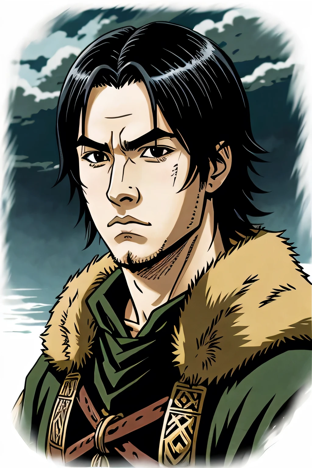 Thorffin from vinland saga with anime style black hair