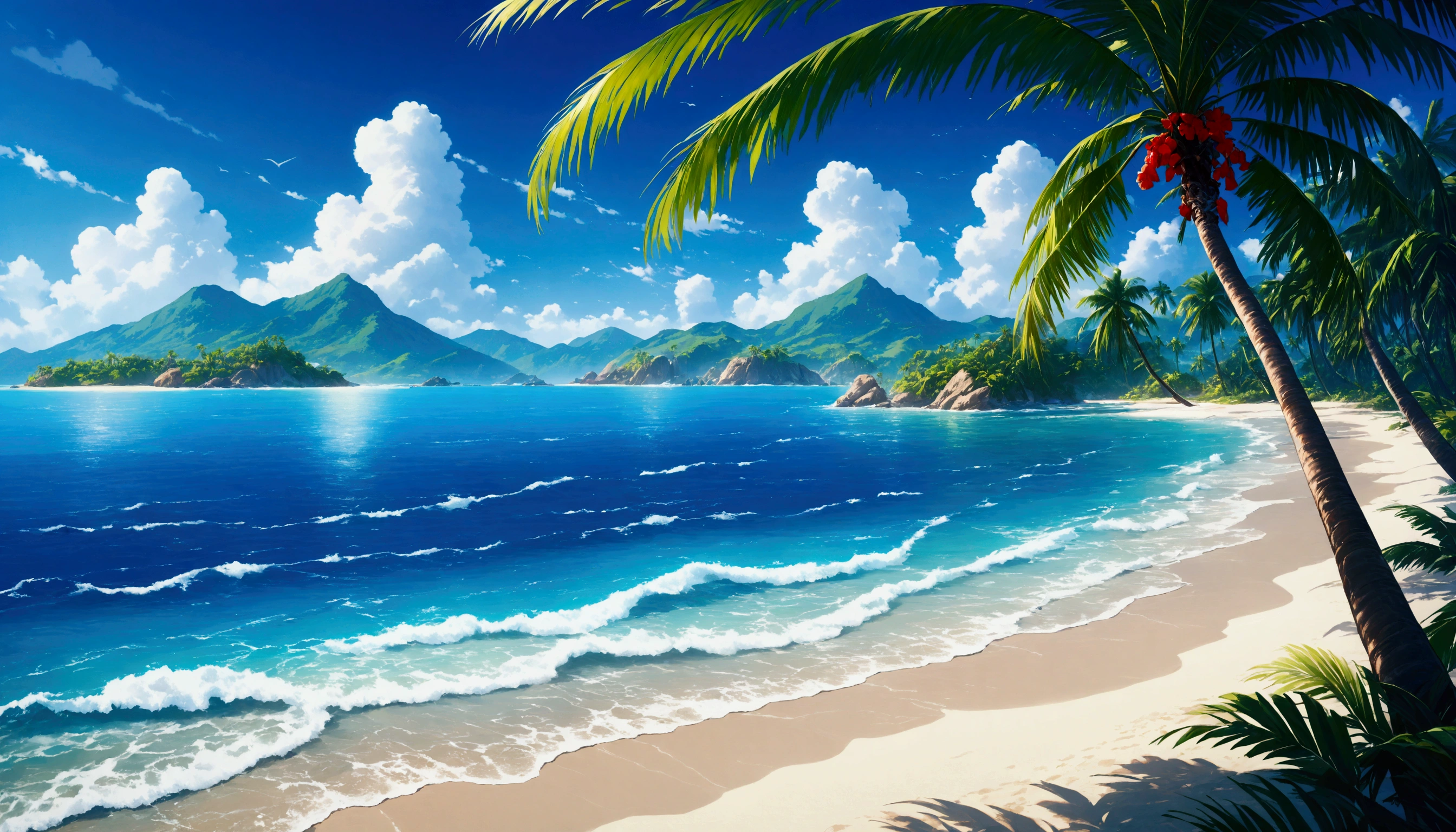 Tropical Sea,Palm tree,Open Sea,Xia Yun,Highest quality, 8k, High resolution, masterpiece:1.2, Very detailed, Realistic:1.37, High resolution, 超High resolution, Very detailed, Professional, Vibrant colors