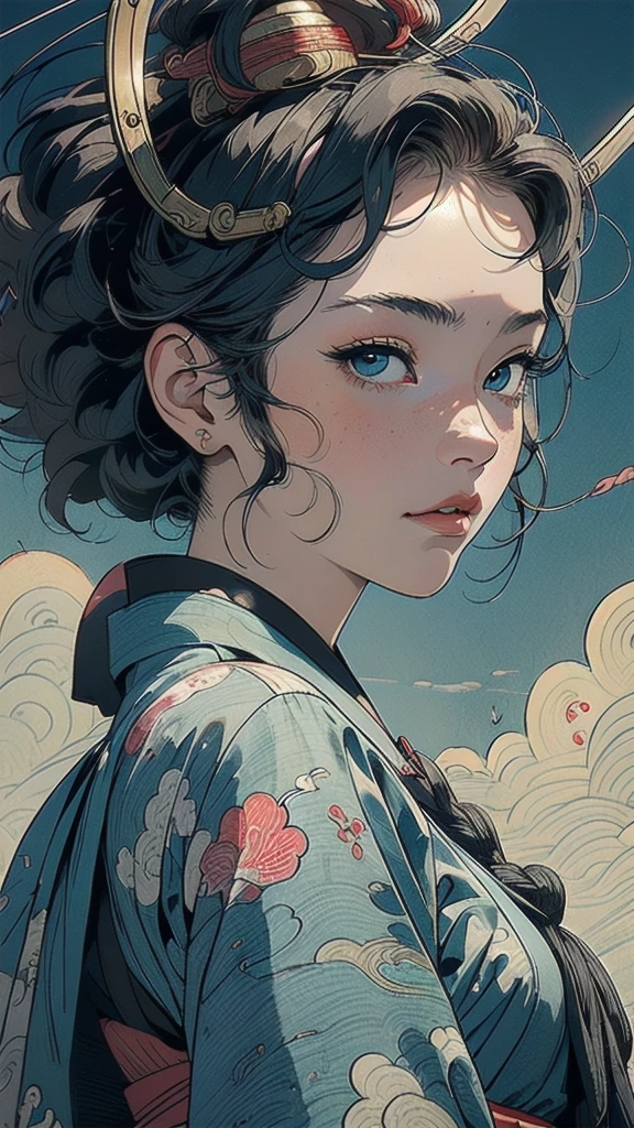 (((masterpiece, highest quality))),,(((solo:1.2))),(((1girl:1.2))),32k wallpaper, very detailed, poster, vintage science fiction,(((((portfolio))))),(((((Close-up))))),(((((bust up))))),((((more various angle)))),((((highlight)))),((((heterochromia)))),(((complete. detailed face))),(((detailed unlimited complete equipment : rail gun))),(((((Absolutely Realistic Clouds background))))),(((Texture for people : halftone))),((Open your mouth wide)),(((Wind God and Thunder God))),(((Ukiyo-e))),