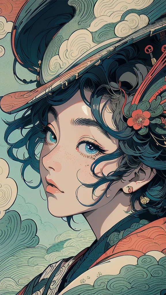 (((masterpiece, highest quality))),,(((solo:1.2))),(((1girl:1.2))),32k wallpaper, very detailed, poster, vintage science fiction,(((((portfolio))))),(((((Close-up))))),(((((bust up))))),((((more various angle)))),((((highlight)))),((((heterochromia)))),(((complete. detailed face))),(((detailed unlimited complete equipment : rail gun))),(((((Absolutely Realistic Clouds background))))),(((Texture for people : halftone))),((Open your mouth wide)),(((Wind God and Thunder God))),(((Ukiyo-e))),