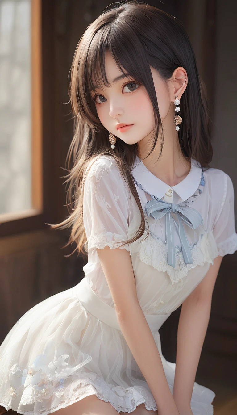 (masterpiece, Highest quality:1.2), One girl, alone,bony body、15 years old、Side lock hair