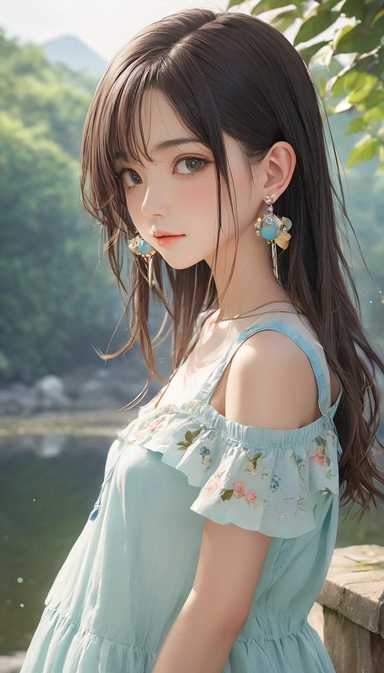 (masterpiece, Highest quality:1.2), One Girl, alone,Bony body、15 years old、Earringagical girl clothes 