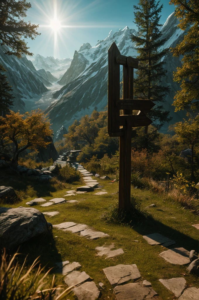 Signpost, ultra detailed fantasy, Firing, Realistic, down, Roleplaying, Lord of the Rings Game Design Fan Art with Concept Art, behance hd, Art Station, Deviant Art, Global illumination with a glowing aura Global illumination Ray tracing HDR rendering (Unreal Engine 5)
