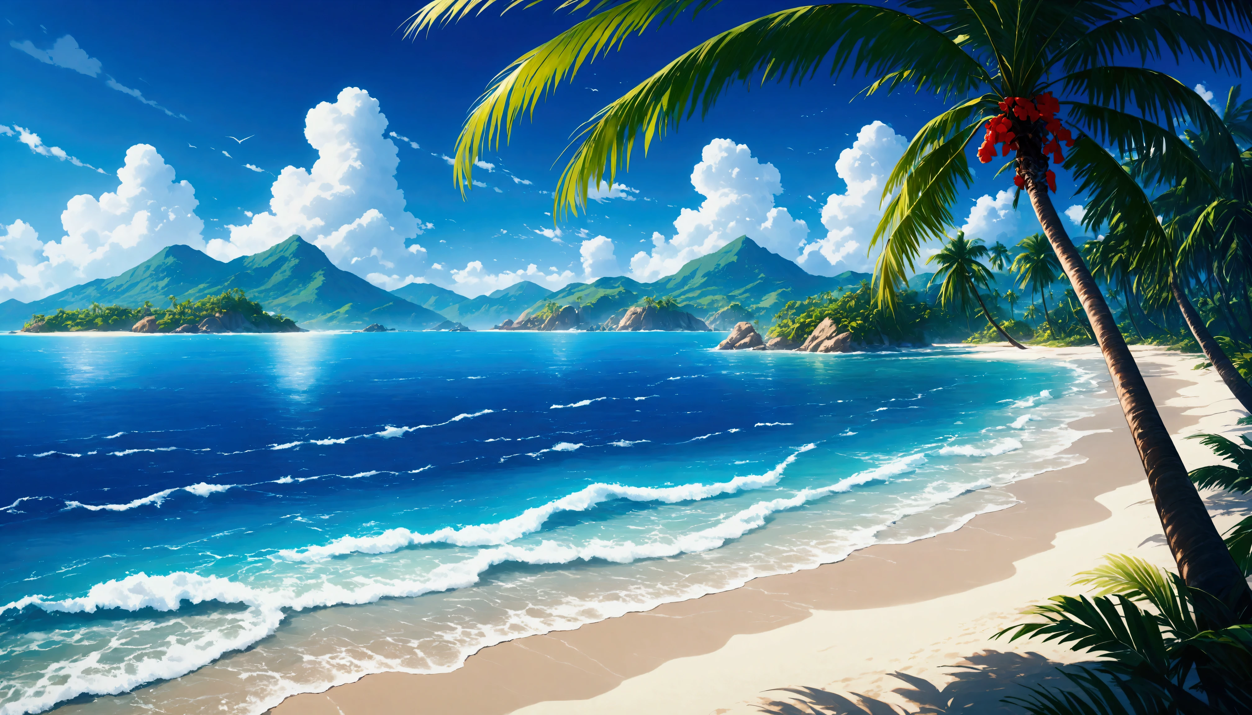 Tropical Sea,Palm tree,Open Sea,Xia Yun,Highest quality, 8k, High resolution, masterpiece:1.2, Very detailed, Realistic:1.37, High resolution, 超High resolution, Very detailed, Professional, Vibrant colors