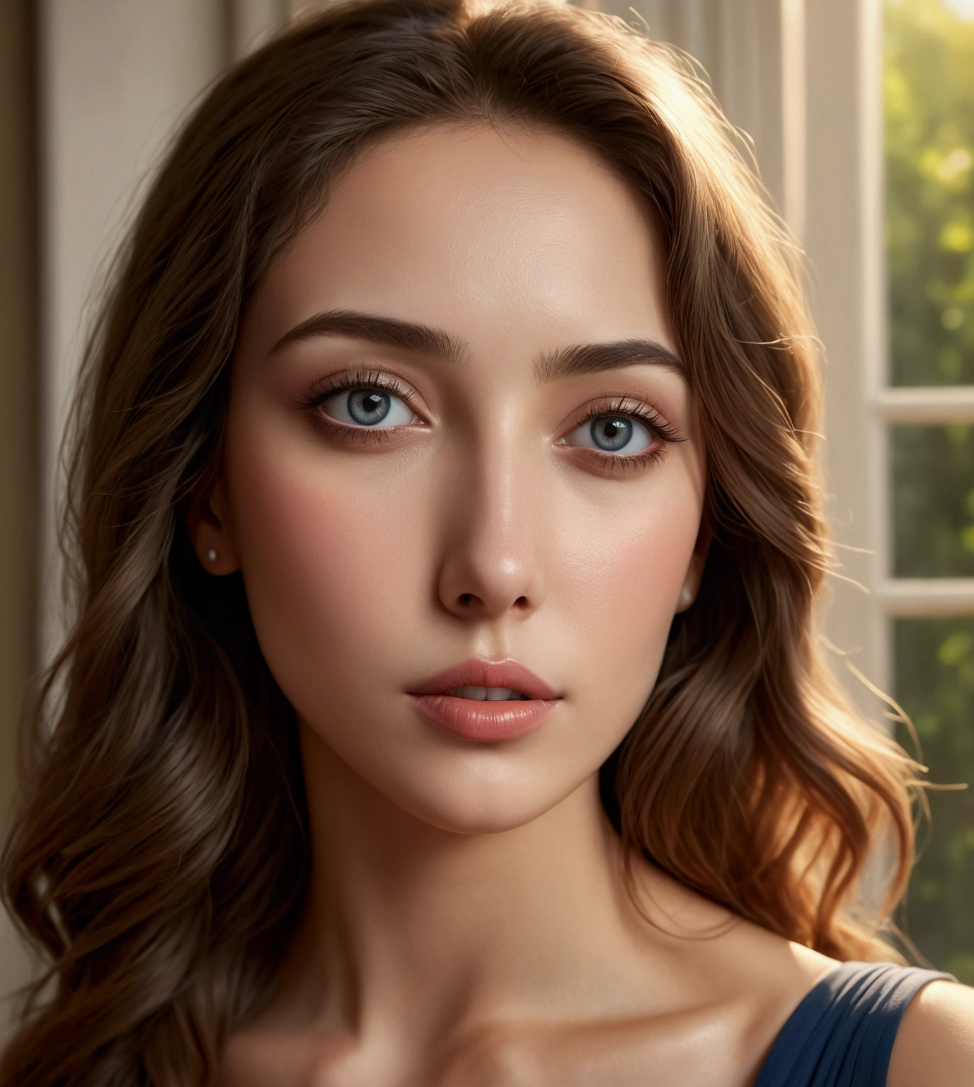 A beautiful young woman, detailed realistic portrait, intricate facial features, striking eyes, full lips, delicate skin, slender frame, sensual pose, alluring expression, natural lighting, warm color tones, cinematic composition, photorealistic quality, masterpiece, (best quality,4k,8k,highres,masterpiece:1.2),ultra-detailed,(realistic,photorealistic,photo-realistic:1.37)