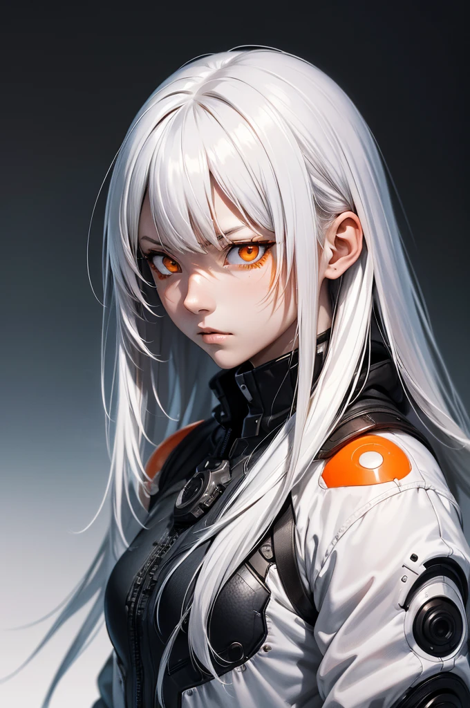 style of Tsutomu Nihei,(incredibly absurdres, (high resolution:1.18), (masterpiece:1.1), (highest quality:1.1), absurdres),(1girl, portrait, white hair, orange eyes, long hair, detailed eyes), nice