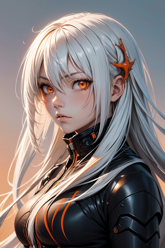 style of Tsutomu Nihei,(incredibly absurdres, (high resolution:1.18), (masterpiece:1.1), (highest quality:1.1), absurdres),(1girl, portrait, white hair, orange eyes, long hair, detailed eyes), nice