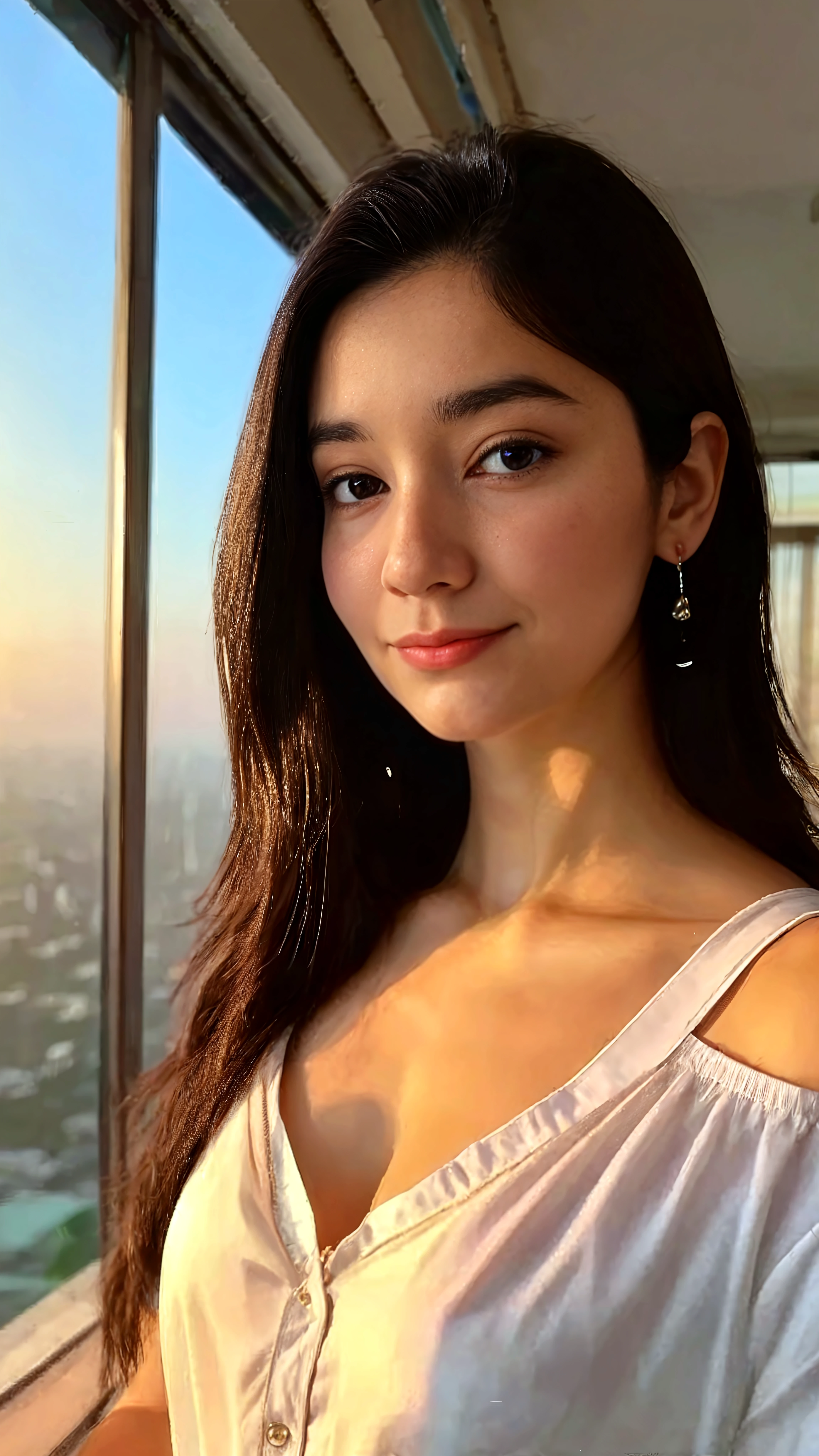 (masterpiece, Highest quality:1.1), (8k, RAW Photos, Photo realistic:1.2, f22), (Glowing Skin), Detailed skin, Detailed face, smilee,fine grain,Long Hair, break, Real World, (Very detailed, Cleavage), Intricate details, smile, One Girl, (shirt)、 (Greece:1.4)