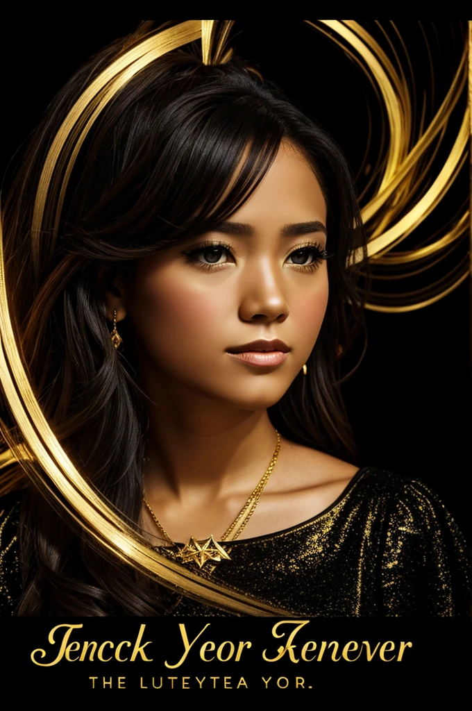Render text, Black background, golden background. MY XV YEARS JENNIFER VANESSA