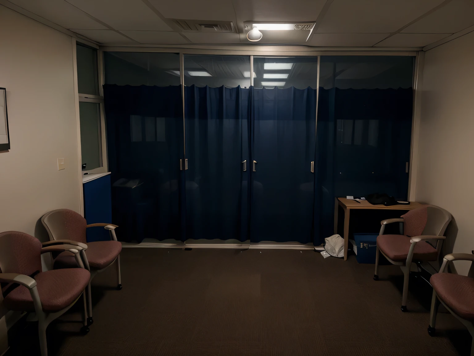 clinic room, at night, dark