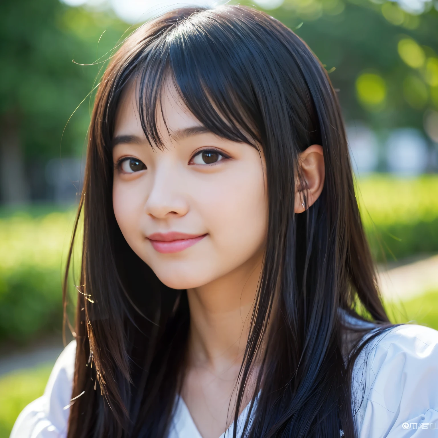 (Best-quality, Masterpiece, Ultra-High-Resolution, (Photorealistic:1.4), Raw Photo, depth of field, professional lighting, perfect anatomy, extremely details), (at TOKYO), face-focus, (1girl, 15-years-old, the most famous Japanese idol), ((((extremely beautiful and extremely realistic skins)))), ((extremely cute face like the most popular Japanese idol)), (((extremely cute and extremely big black-eyes))), (extremely beautiful black-long-straight-hair), (extremely beautiful long-eyelashes), (extremely beautiful glossy-lips), ((innocent smile, looking at viewer, learning forward))