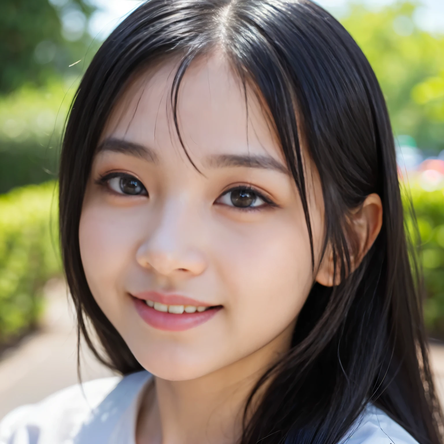 (Best-quality, Masterpiece, Ultra-High-Resolution, (Photorealistic:1.4), Raw Photo, depth of field, professional lighting, perfect anatomy, extremely details), (at TOKYO), face-focus, (1girl, -yeld, thost famous Japanese idol), ((((extremely beautiful and extremely realistic skins)))), ((extremely cute face like the most popular Japanese idol)), (((extremely cute and extremely big black-eyes))), (extremely beautiful black-long-straight-hair), (extremely beautiful long-eyelashes), (extremely beautiful glossy-lips), ((innocent smile, looking at viewer, learning forward))