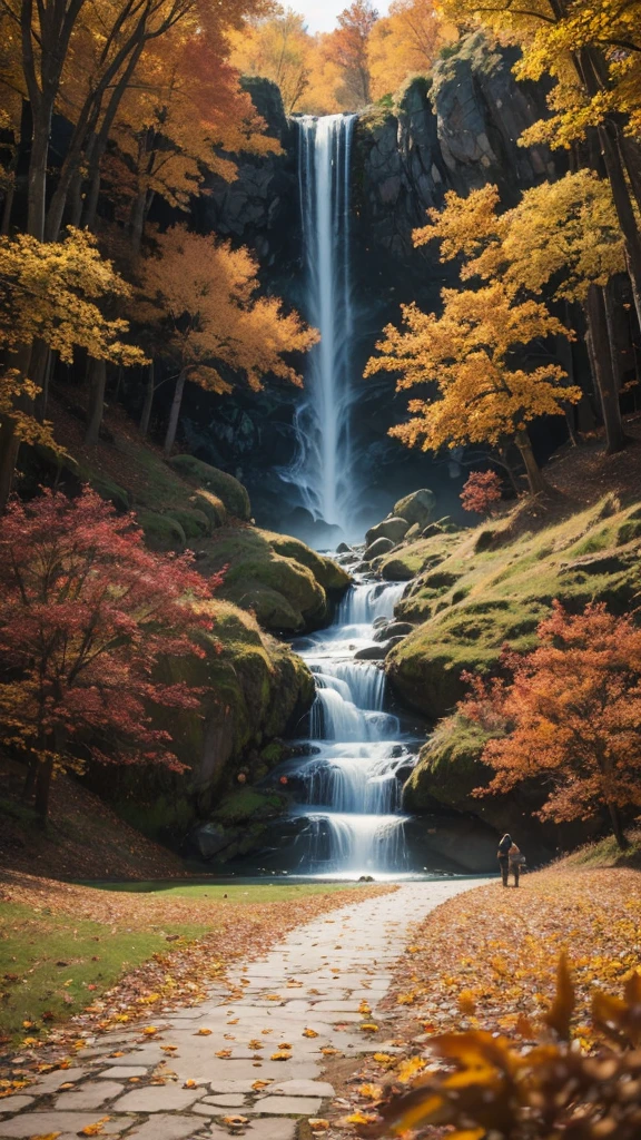 masterpiece, Best Quality, high quality, extremely detailed Cg Unity 8K wallpaper,textured landscape ,A place with many leaves and autumn colors on the ground.,award-winning photography, bokeh, depth of field, HdR, full bloom, color difference ,photorealistic,extremely detailed, trend in artstationh, trend on CGSociety, Intricate, High detail, dramatic, mid-journey art