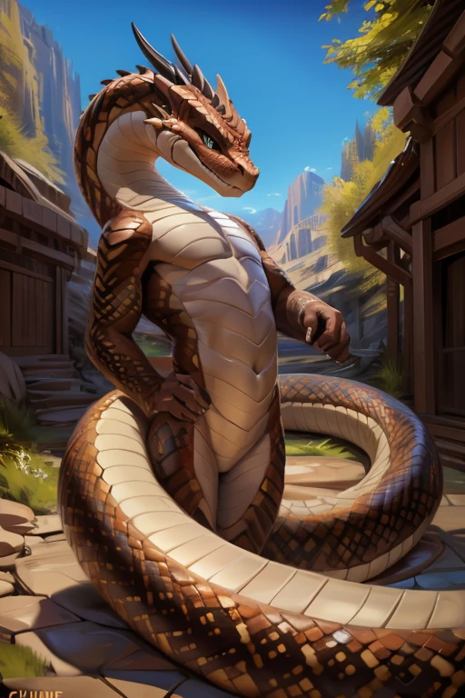 hi-res, good graphics, great anatomy, anatomically correct, solo, male, masterpiece, detailed background, (by yupa, chunie), dragon snake hybrid, cute