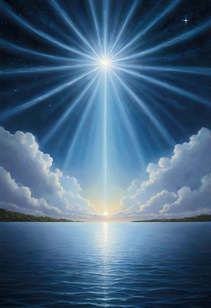 {
"prompt": "A detailed image of God&#39;s Spirit hovering over the waters. The scene shows a vast expanse of calm water under a dark sky, with a soft, glowing light representing the Holy Spirit hovering over the surface. Divine light creates brilliant reflections in the waters, conveying a feeling of calm and heavenly power.",
"size": "1024x1024"
}
