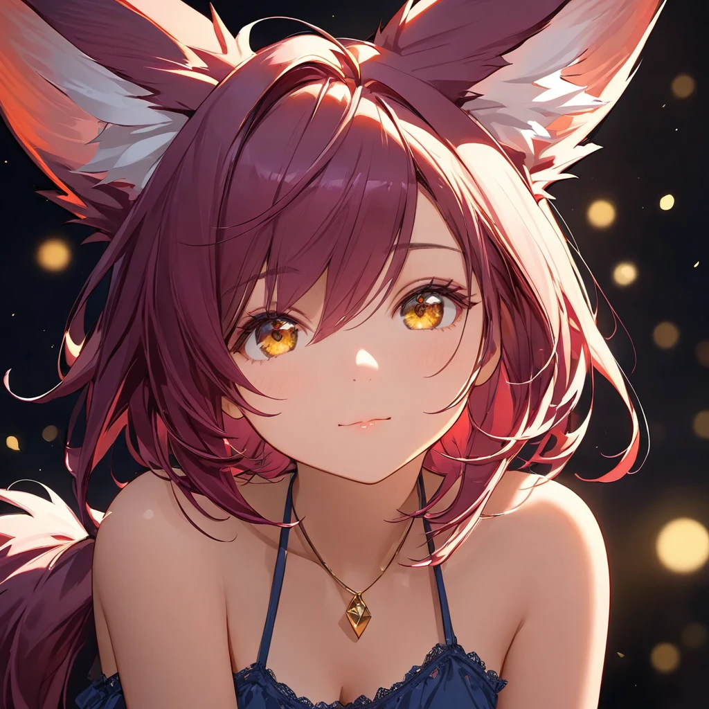 Xayah,t-shirt,  animal ears, yellow eyes, halter_top, negligee, stunning, hair over shoulder, hoodless, beautiful, 4k, high_definition, detailed,