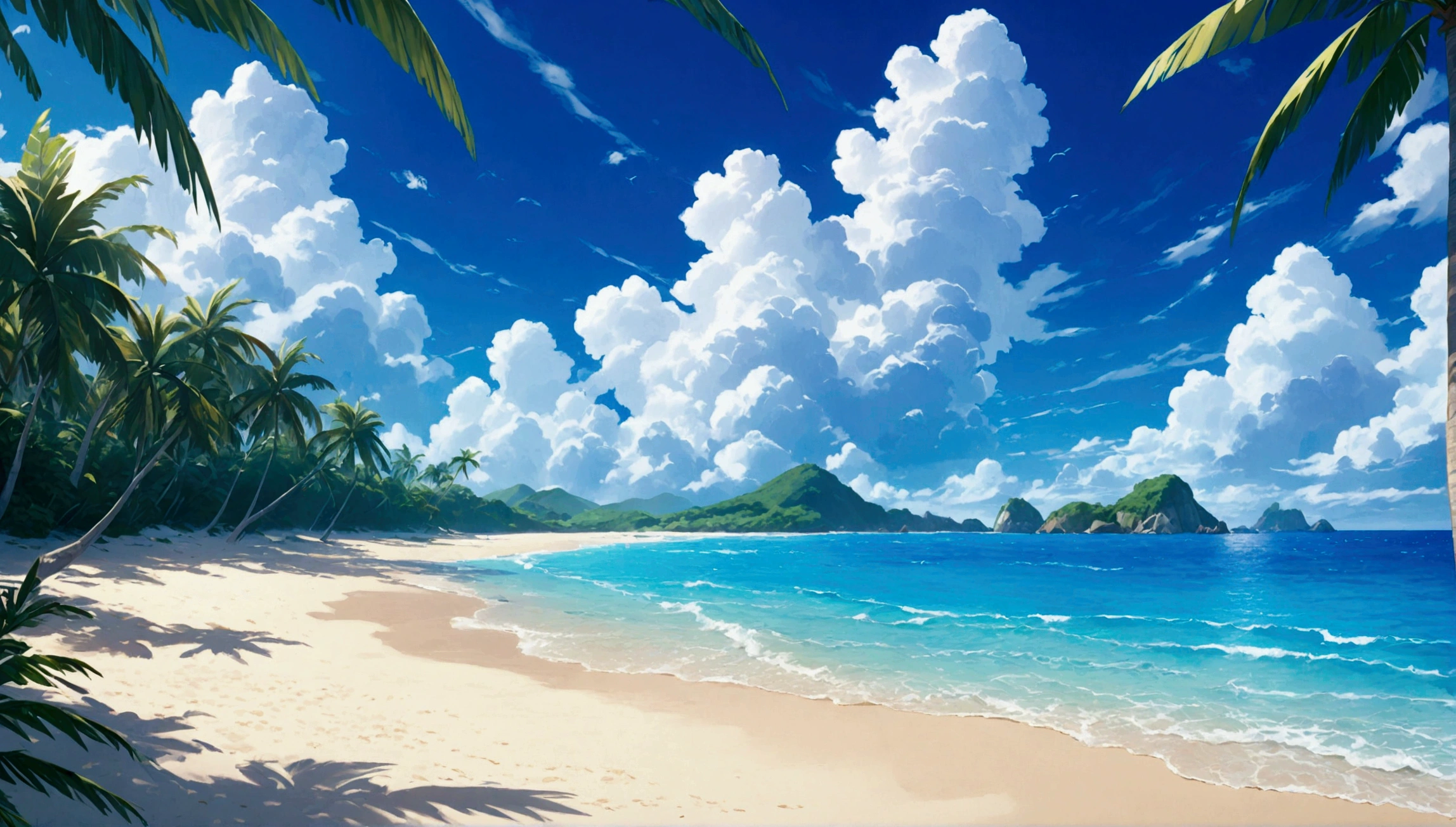 Tropical Beach,Summer Clouds,Daytime,Highest quality, 8k, High resolution, masterpiece:1.2, Very detailed, Realistic:1.37, High resolution, 超High resolution, Very detailed, Professional, Vibrant colors