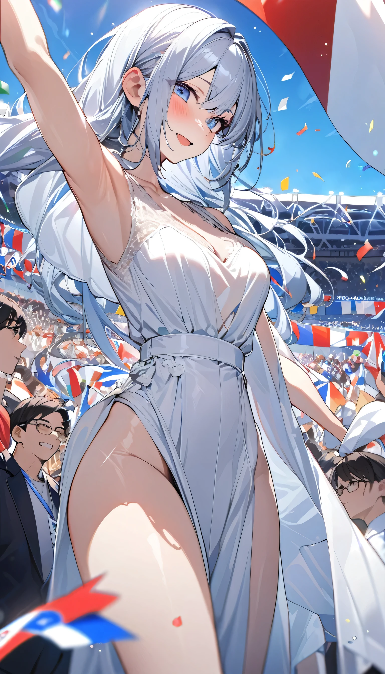 best quality, Good quality, 16K, Unbelievably ridiculous, Very detailed, 2.5D, Delicate and dynamic, Blue sky, Confetti, Olympic flag, crowd, audience, athlete' Admission, Opening ceremony, Torch Relay, gentlemen.々Race, gentlemen.々age, men and women, gentlemen.々nationality, Many flags