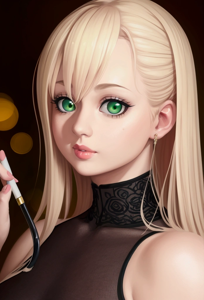 Woman Blonde Hair、Green Eyes、Pink bat、Black top, Realistic art style, Painting a portrait of Ross, Art Germ Portraits, アニメのRealistic art style, 4K Realistic Digital Art, 4K Realistic Digital Art, 8K Art Germany Bokeh, deviantart artstation cgscosiety, artgerm very detailed, Created by Anime Painter Studio, RossDraw Digital Painting