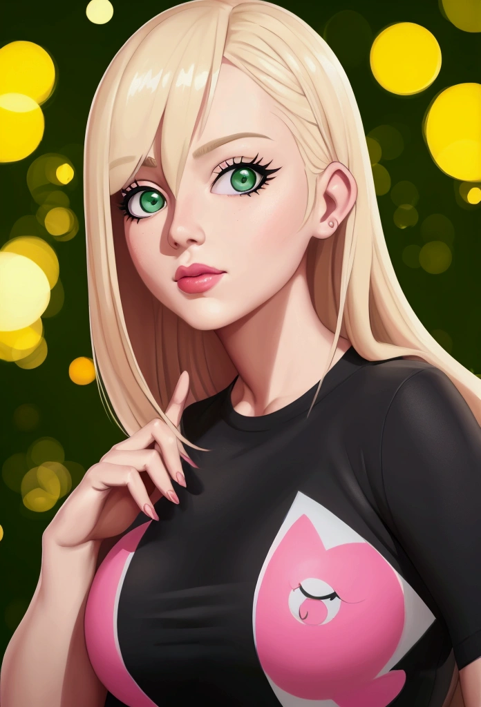 Woman Blonde Hair、Green Eyes、Pink bat、Black top, Realistic art style, Painting a portrait of Ross, Art Germ Portraits, アニメのRealistic art style, 4K Realistic Digital Art, 4K Realistic Digital Art, 8K Art Germany Bokeh, deviantart artstation cgscosiety, artgerm very detailed, Created by Anime Painter Studio, RossDraw Digital Painting